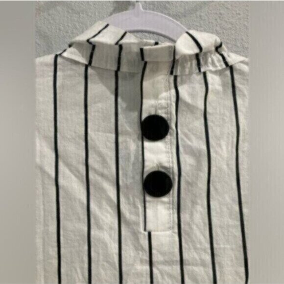 Zara Chic Contemporary Mock Neck Feminine Striped Office Long Sleeve Top - Picture 6 of 6